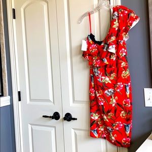 Red flower dress M. Off shoulder